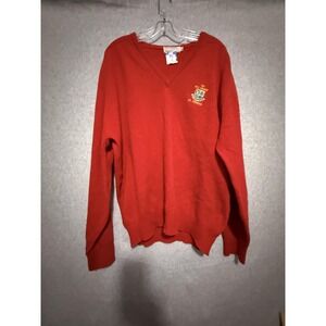 Vintage James Pringle Red Sweater Mens XL Lambswool V Neck Old Course St Andrews